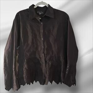 Gretty Zueger 2X 100% Cotton Embroidered Button up Black Shirt Blouse Lagenlook